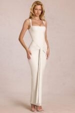 Square-Neck Tie-Gather Maxi Dress in Pearl - Image 6