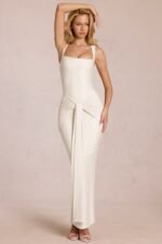 Square-Neck Tie-Gather Maxi Dress in Pearl - Image 8