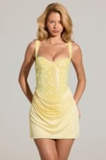 Embellished Corset Mini Dress  in Lemon Yellow - Image 9