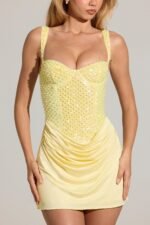 Embellished Corset Mini Dress  in Lemon Yellow - Image 2