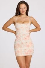 Embellished Square-Neck Mini Dress in Peach Ombre - Image 7