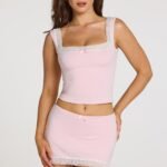 Modal Lace-Trim Top in Baby Pink