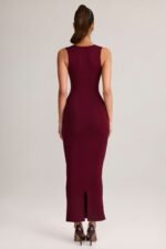 Modal Square-Neck Bodycon Midi Dress in Wine - Image 2