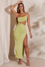 One Shoulder Cut Out Maxi Dress in Green - Image 5