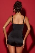 Satin Corset Playsuit in Black - Image 2