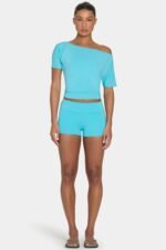 ButterCloud? Mini Foldover Shorts in Aqua - Image 5