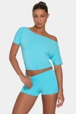 ButterCloud? Slouchy Off-Shoulder Top in Aqua