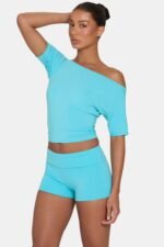 ButterCloud? Slouchy Off-Shoulder Top in Aqua - Image 5