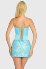 Satin Lace-Up Corset Top in Aquamarine - Image 8