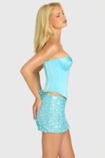 Satin Lace-Up Corset Top in Aquamarine - Image 2
