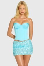 Satin Lace-Up Corset Top in Aquamarine - Image 4