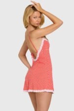 Modal Lace-Trim Mini Dress in Red Gingham - Image 2