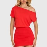 Modal Off-Shoulder Mini Dress in Cherry