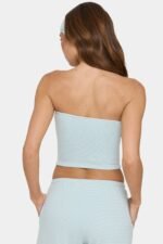 Ribbed Jersey Bandeau Top in Mint Stripe - Image 2