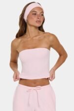 Ribbed Jersey Bandeau Top in Peach Stripe - Image 5