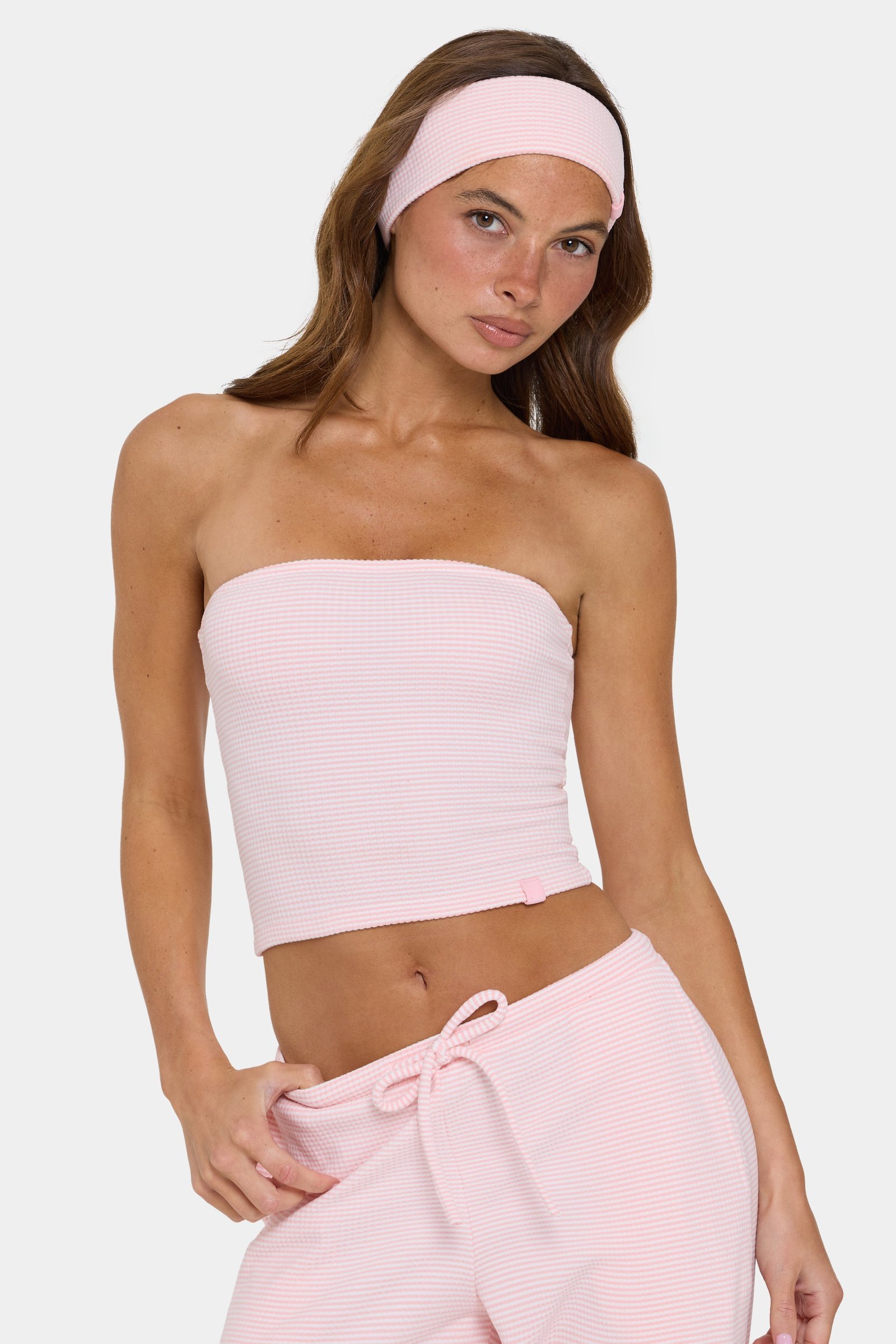 Ombralye-ribbed-jersey-bandeau-top-in-peach-stripe_BT16345A__PeachStripe_5_7a252e23-11c1-4f7b-b41f-b569eb94b869 Ribbed Jersey Bandeau Top in Peach Stripe - Image 1