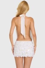 Embellished Skirt Chiffon Mini Dress in Ivory - Image 6