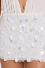 Embellished Skirt Chiffon Mini Dress in Ivory - Image 5
