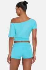 Ombralye Mini Foldover Shorts in Aqua - Image 2