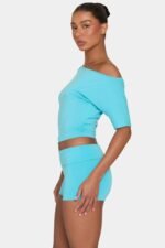 Ombralye Mini Foldover Shorts in Aqua - Image 3
