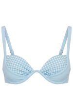 Underwired Bikini Top in Blue Gingham Print - Image 3