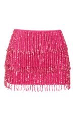 Fringed Low-Rise Mini Skirt in Raspberry - Image 3