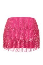 Fringed Low-Rise Mini Skirt in Raspberry - Image 4