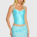 Satin Corset Top in Aquamarine