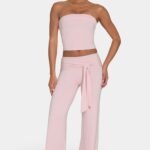 Ombralye Tie-Waist Wide-Leg Trousers in Blush