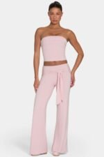 Ombralye Tie-Waist Wide-Leg Trousers in Blush