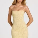 Scalloped-Lace Mini Dress in Butter Yellow