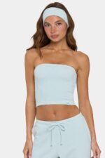Ribbed Jersey Bandeau Top in Mint Stripe - Image 5