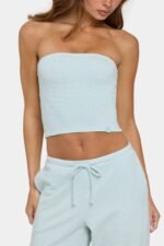 Ribbed Jersey Bandeau Top in Mint Stripe - Image 4
