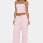 Ribbed Jersey Low-Rise Trousers in Peach Stripe
