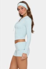 Ribbed Jersey Mini Shorts in Mint Stripe - Image 3