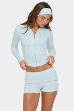 Ribbed Jersey Mini Shorts in Mint Stripe - Image 5