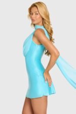 Satin Scarf-Detail Mini Dress in Aquamarine - Image 3