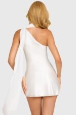 Satin Scarf-Detail Mini Dress in Pearl - Image 2