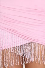 Fringed Halterneck Mini Dress in Bubblegum Pink - Image 5