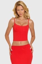 Modal Lace-Trim Top in Cherry - Image 5