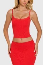 Modal Lace-Trim Top in Cherry - Image 2
