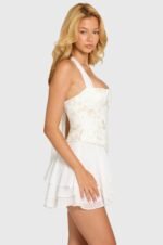 Embellished Corset Mini Dress in Pearl - Image 3