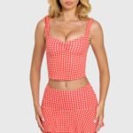Modal Ruched Bust Top in Red Gingham
