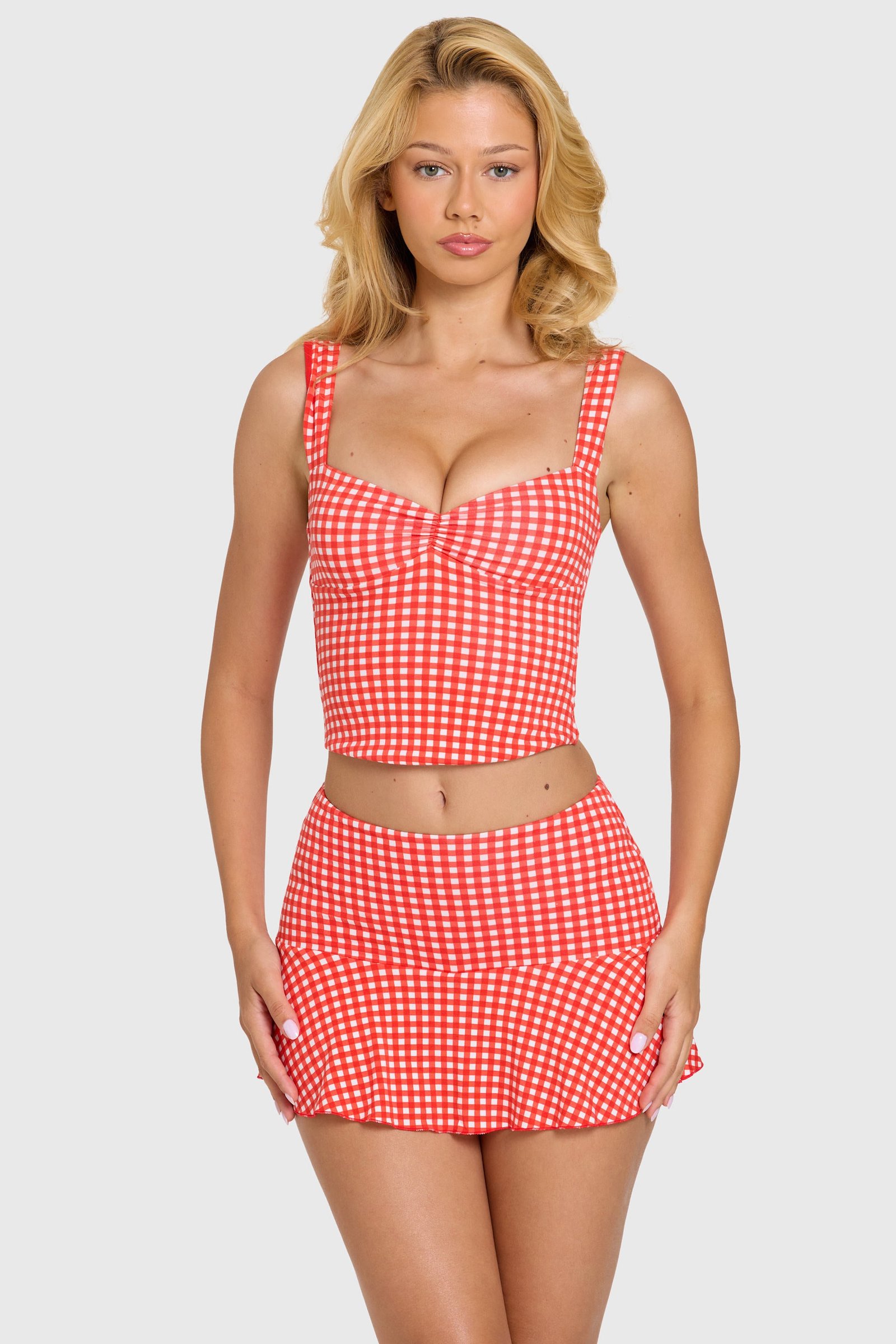 oh-polly-amie-modal-ruched-bust-top-in-red-gingham_16654CAmieRedGingham_1 Modal Ruched Bust Top in Red Gingham - Image 1