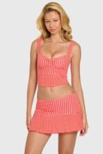Modal Ruched Bust Top in Red Gingham - Image 7
