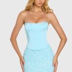 Embellished Skirt Corset Mini Dress in Aqua