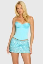 Satin Lace-Up Corset Top in Aquamarine - Image 6