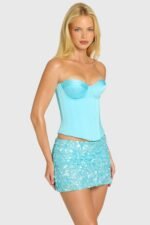 Satin Lace-Up Corset Top in Aquamarine - Image 5