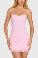 Embellished Square-Neck Mini Dress in Bubblegum Pink - Image 2
