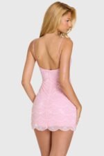 Embellished Square-Neck Mini Dress in Bubblegum Pink - Image 8